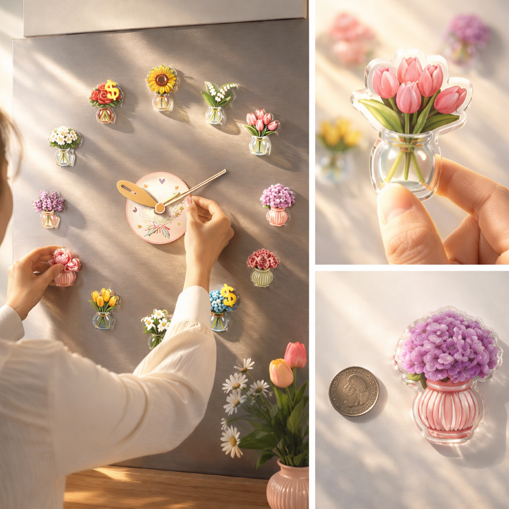 Flower Vase Magnetic Fridge Clock