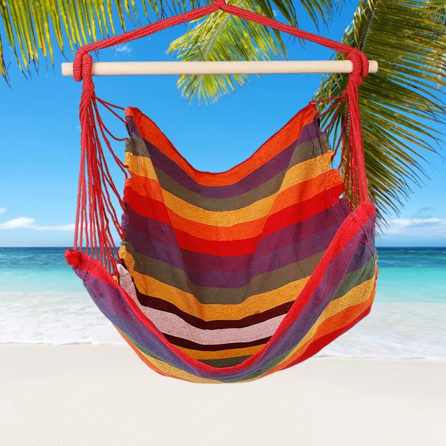 Hammock Hanging Chair Canvas Porch Patio Swing Seat Portable Camping Rope Seat Wooden Stick Hammock Chair With 2 Pillows 265LBS Load bearing Red - Shop at LoveMi