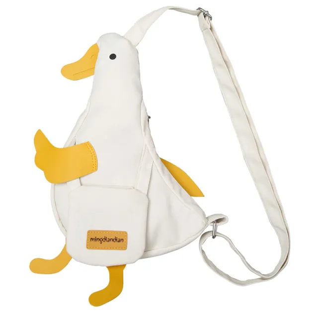 Cute Duck Canvas Bag Girls Messenger Shoulder Bag Funny Cartoon Chest Bags For Women White - Shop at LoveMi