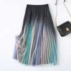 Mid-length High Waist Slim A-Line Drape Gradient Pleated Skirt - Pink - View 1