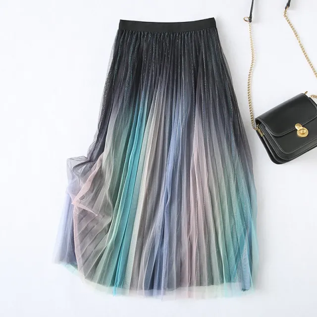 Mid length High Waist Slim A Line Drape Gradient Pleated Skirt Pink - Shop at LoveMi