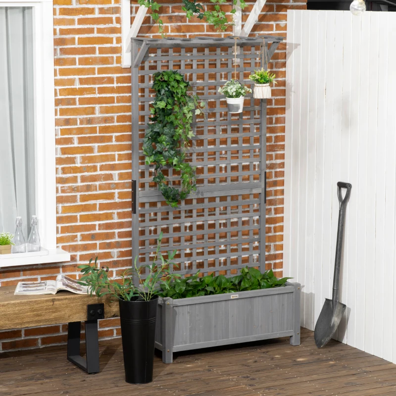 Wood Planter With Trellis For Vine Climbing, Raised Garden Bed, Privacy Screen For Backyard, Patio, Dark Gray