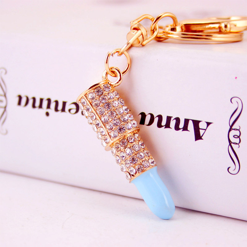 Women's Small Gifts Rhinestone Lipstick Keychain Blue - Shop at LoveMi