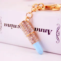 Women's Small Gifts Rhinestone Lipstick Keychain - Blue - View 1