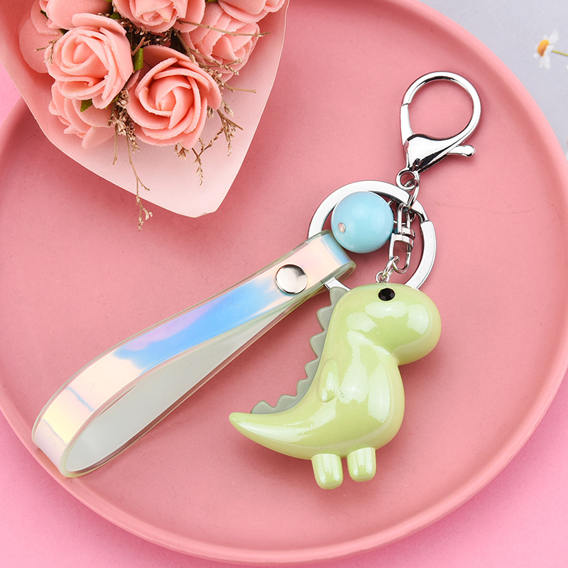 New Cute Little Dinosaur Car Keychain Pendant Creative Colorful Leather Cord Keychain Light Green - Shop at LoveMi