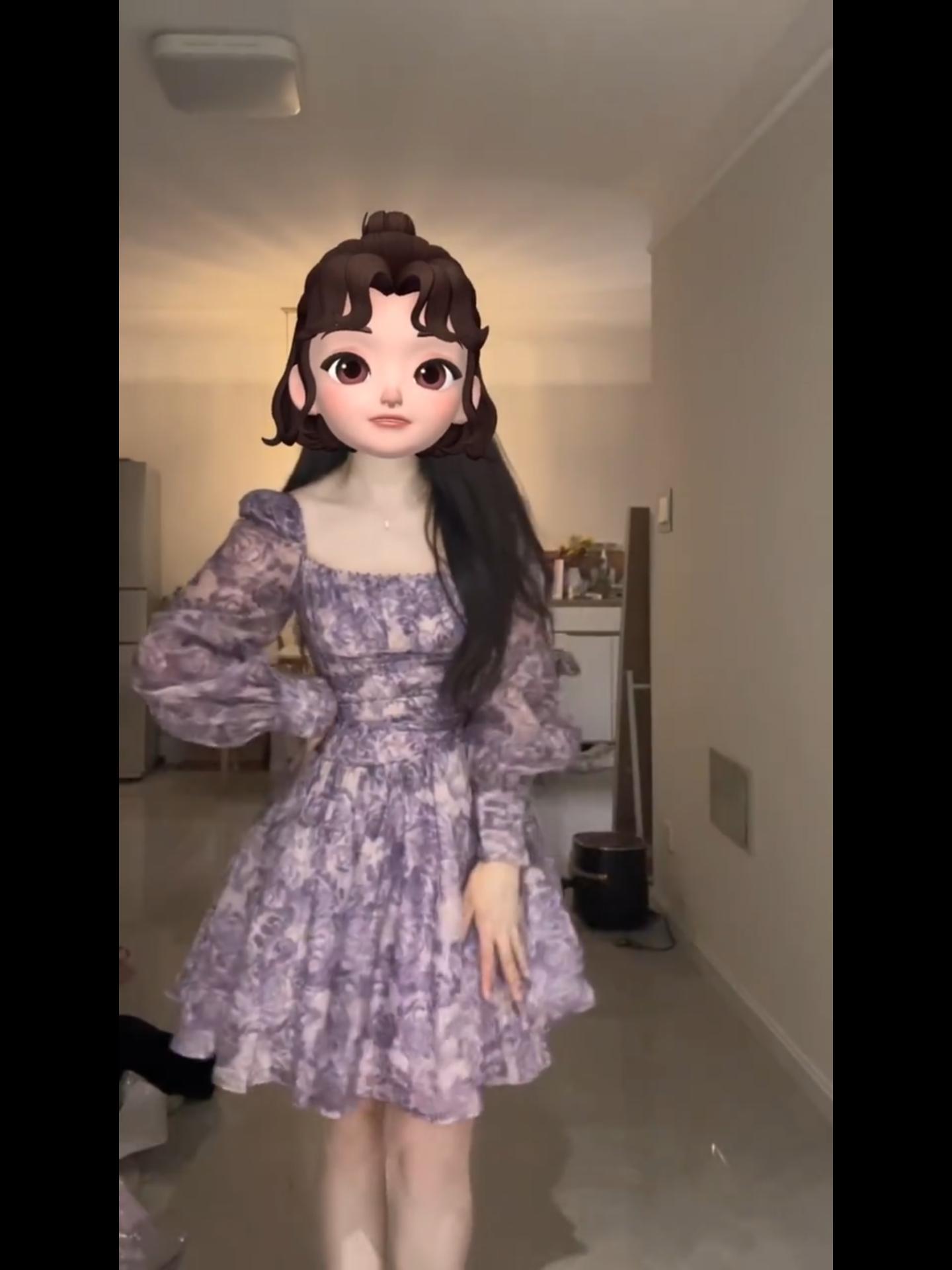 Oversize French Square Neck Bubble Sleeve Floral Dress