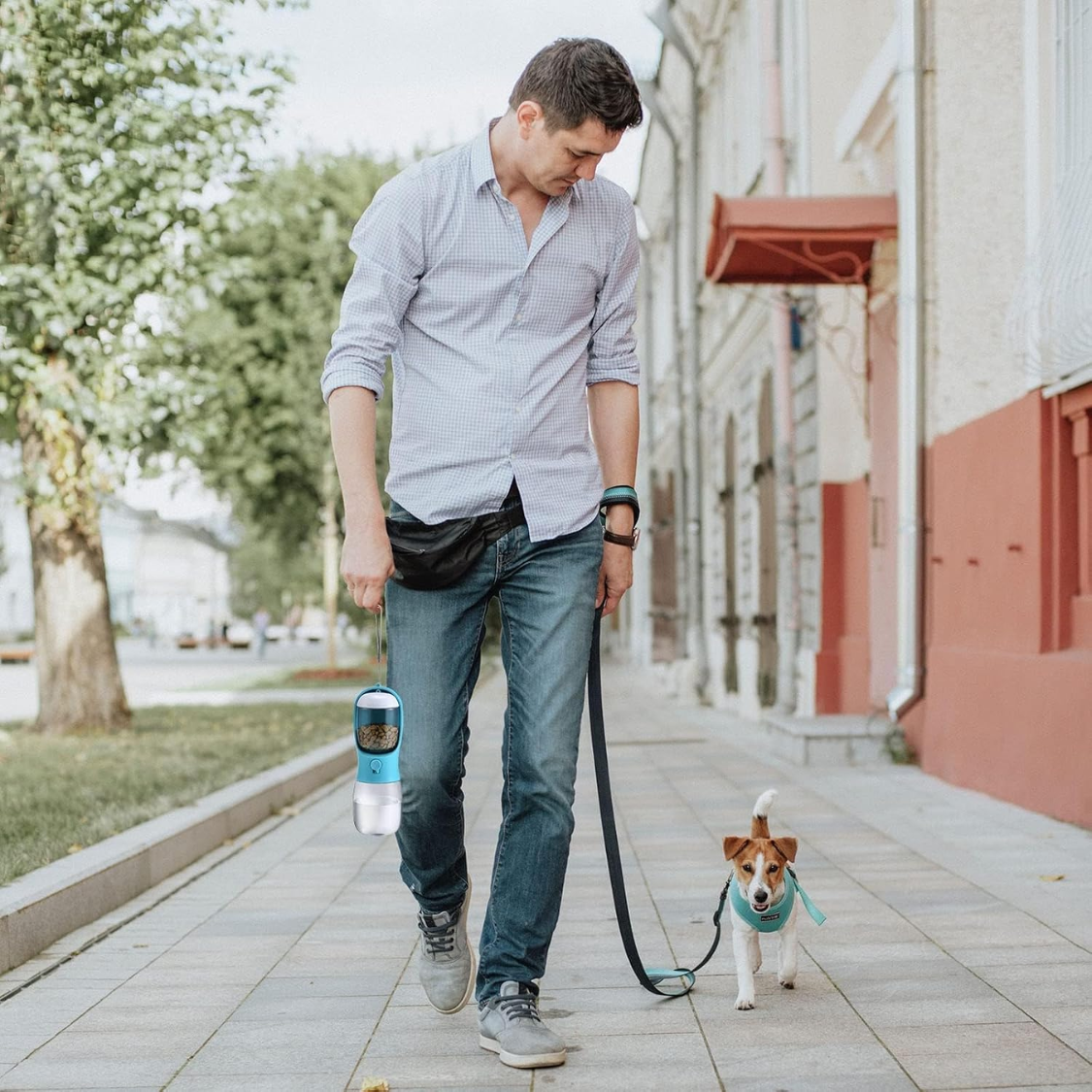 Portable Dog Water Bottle With Food Container & Filter, Travel Drinking Bottle For Pets 3