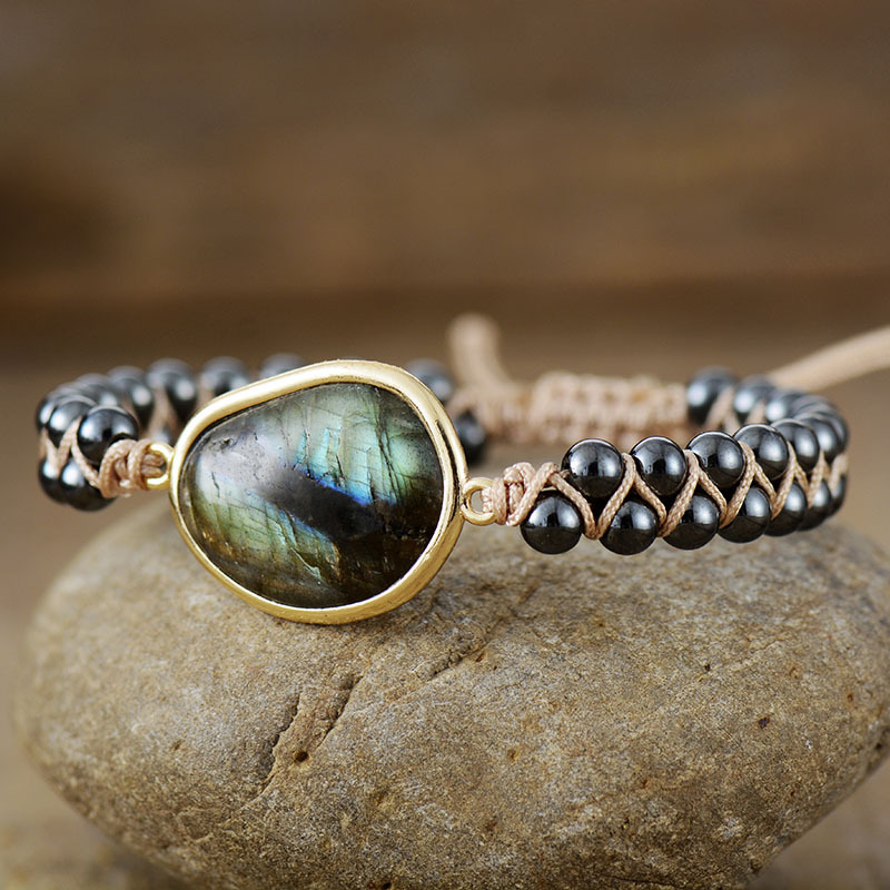 Labradorite Double Braided Bohemian Beaded Bracelet