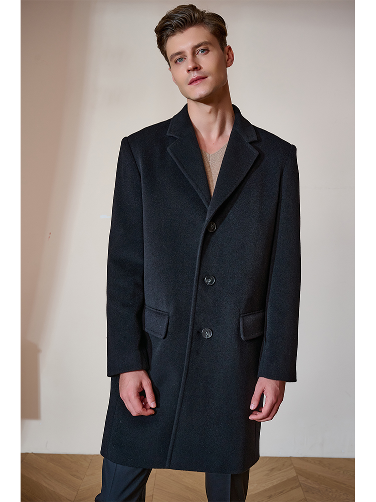 High-end Black Thickened Cashmere Coat Mid-length