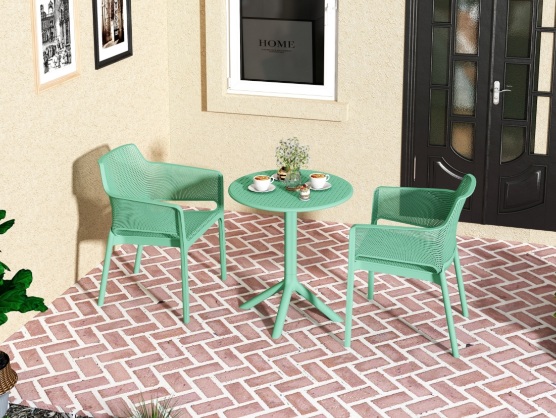 3 Piece Plastic Arm Chair Bistro GRS Premium Ocean Plastic, Green