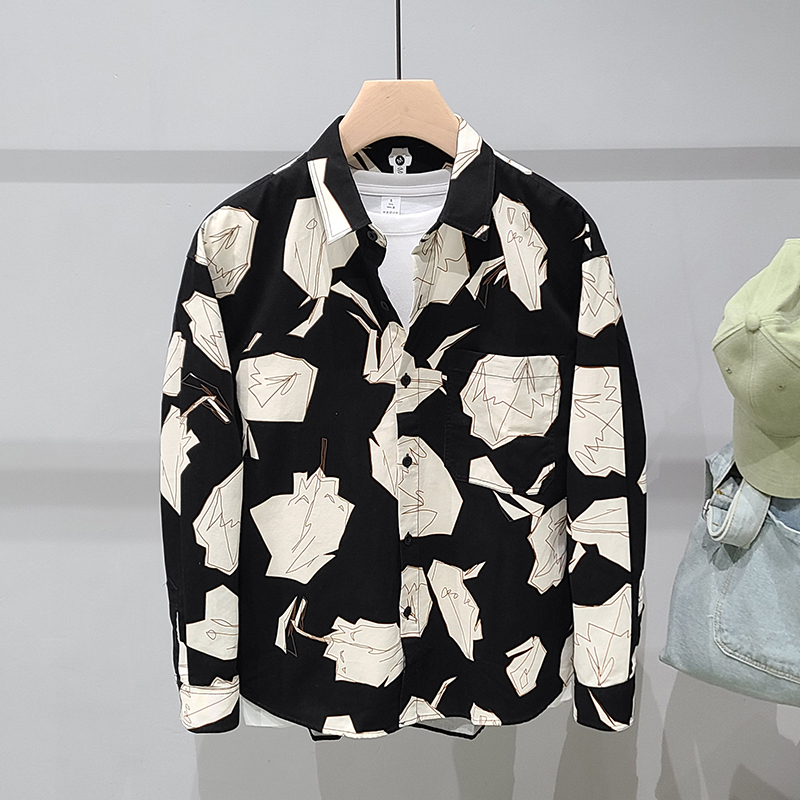 Men's Fashion Cotton Printed Long Sleeve Shirt