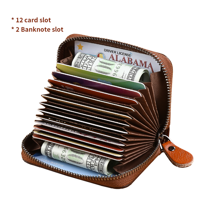 Genuine Leather Credit Card Holder Zipper Bag With 12 Slots Black — image 3