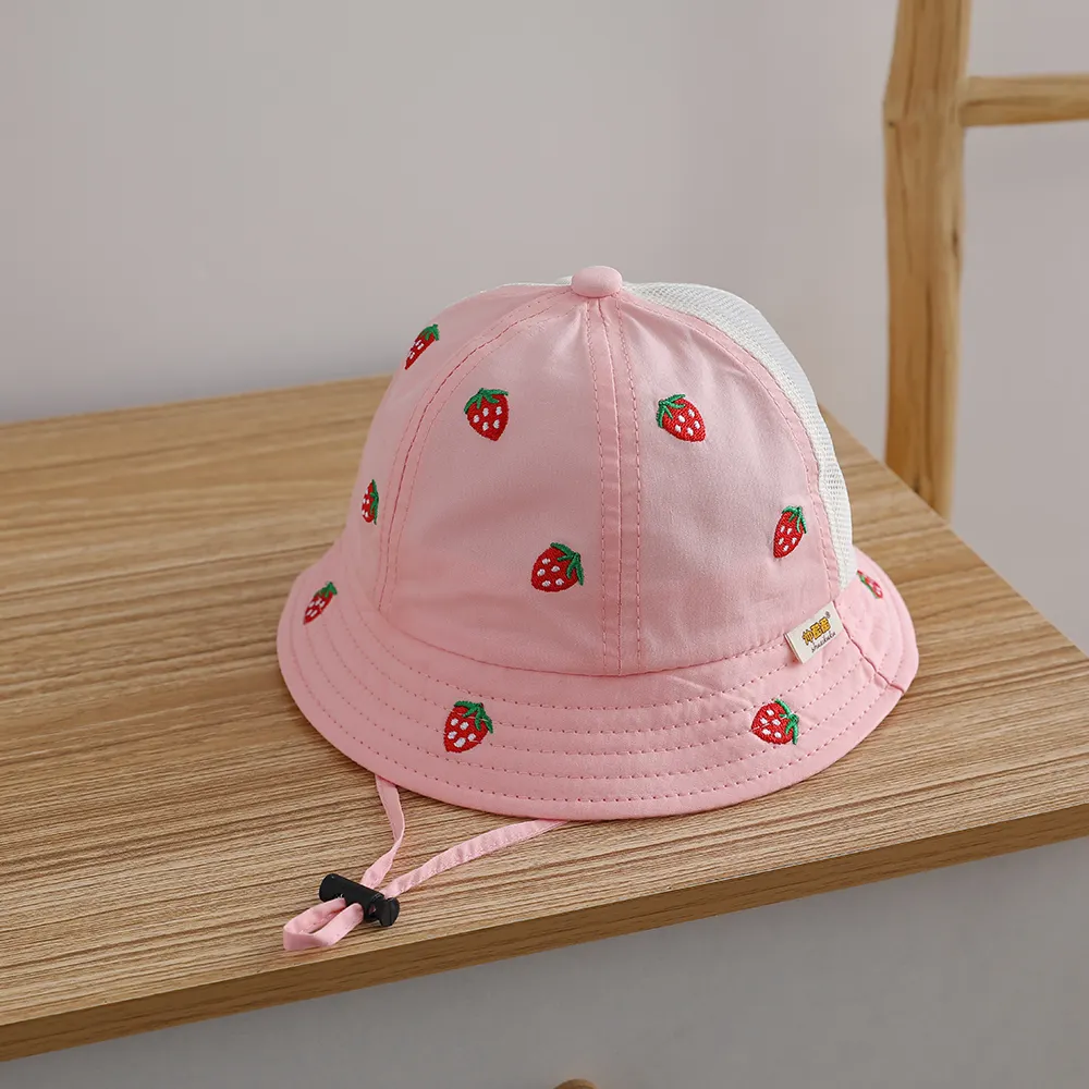 Single-color Strawberry Embroidery Adjustable Patchwork Netting Breathable