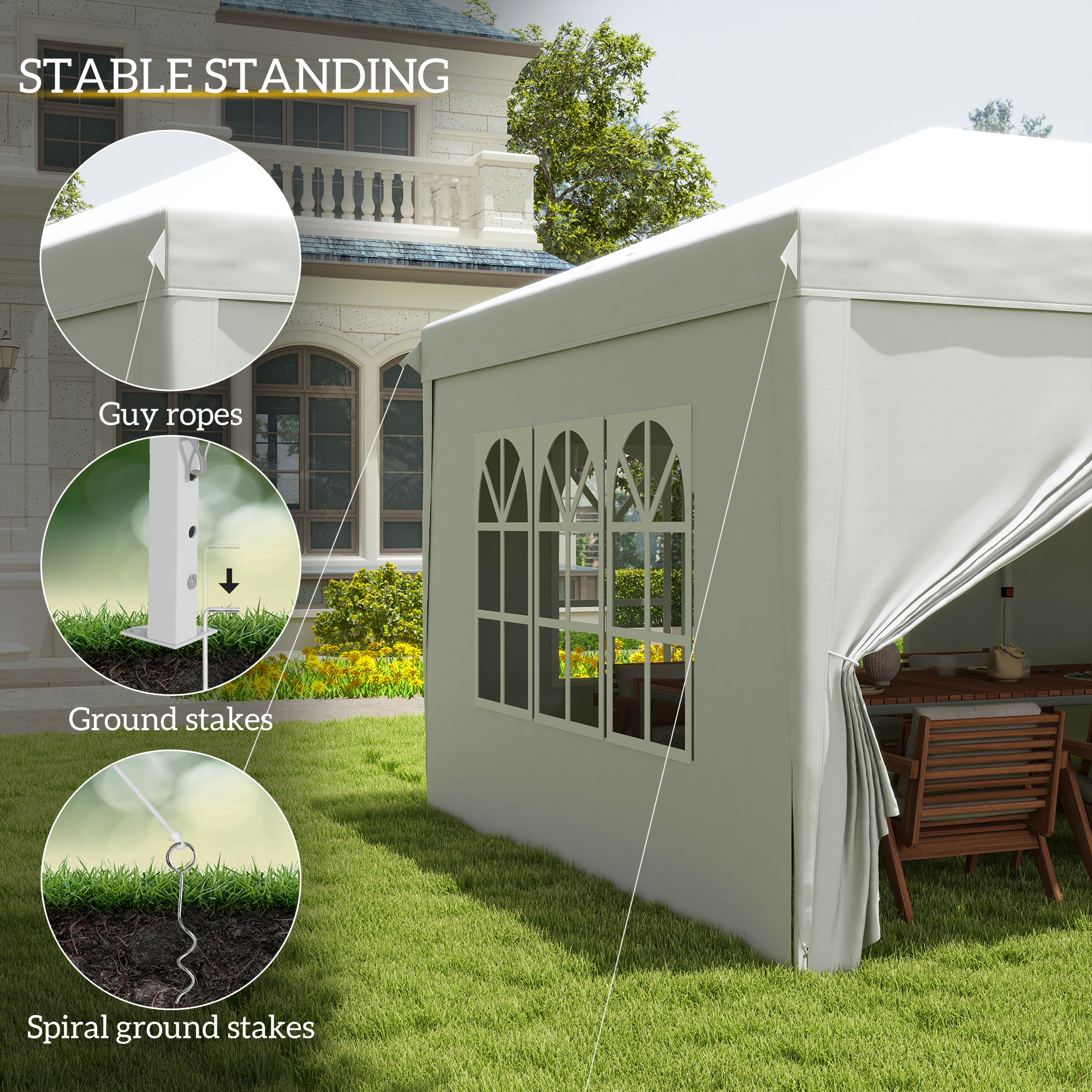 3x6m Pop-Up Gazebo, With Curtain Walls And Windows, White — image 7