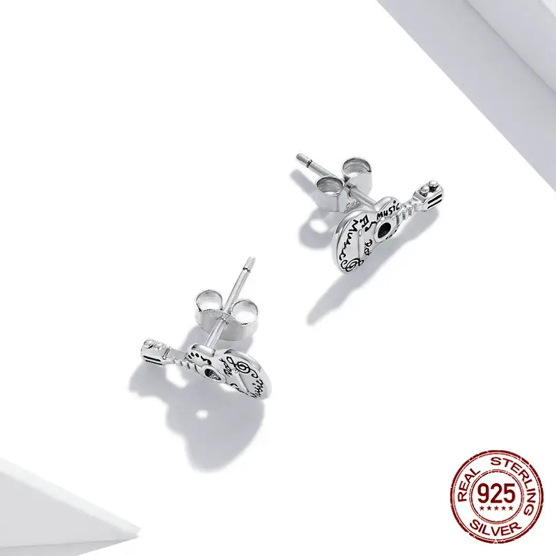 Silver Temperament Earrings Women's Vintage Guitar Musical Instrument Earrings