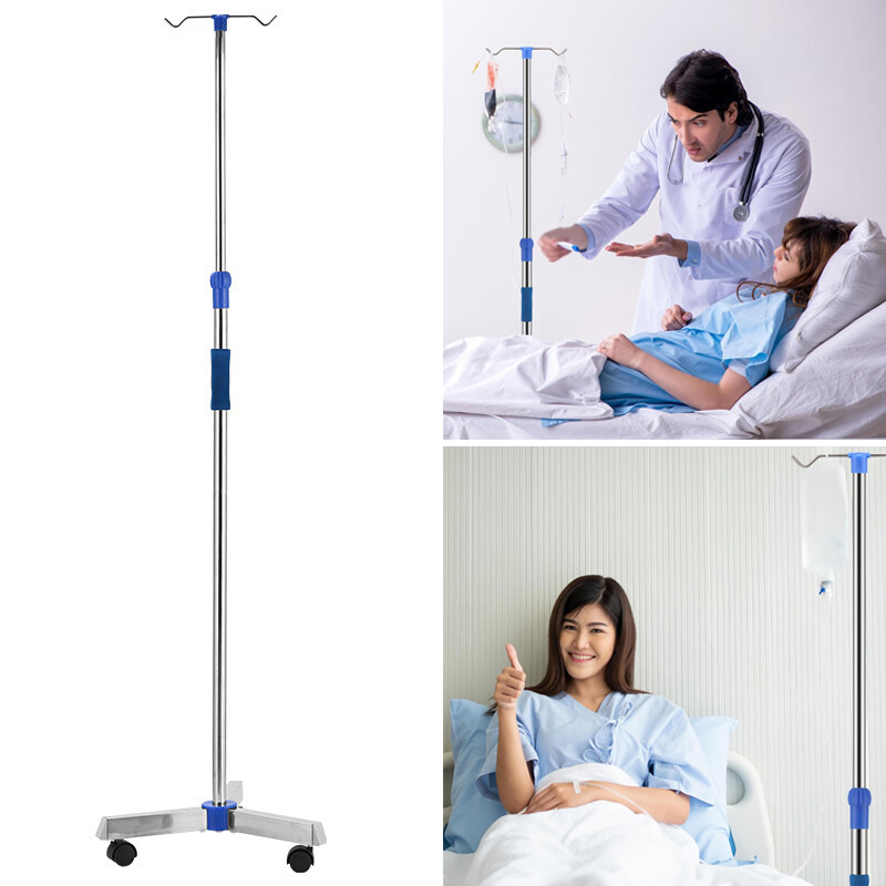 Adjustable IV Pole Stainless Steel IV Drip Stand With Wheels For Home Clinic Z 6