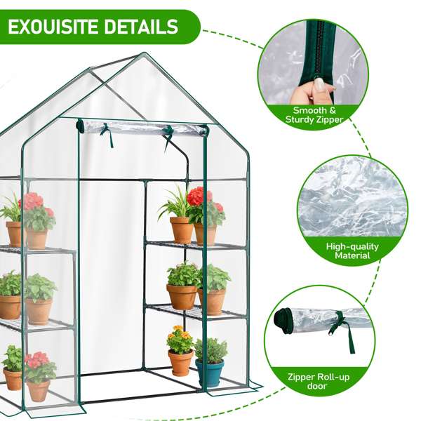 Mini Walk-in Greenhouse With PVC Cover, 4-Shelf Indoor Outdoor Plant Gardening Green House For Garden Backyard, 56inch X 29inch X 77inch, Transparent — foto 13
