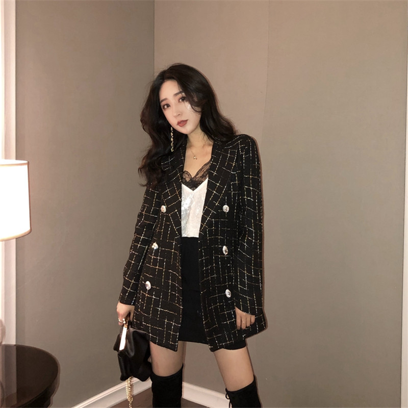Small Sweet Milk Plaid Suit Double-breasted Jacket