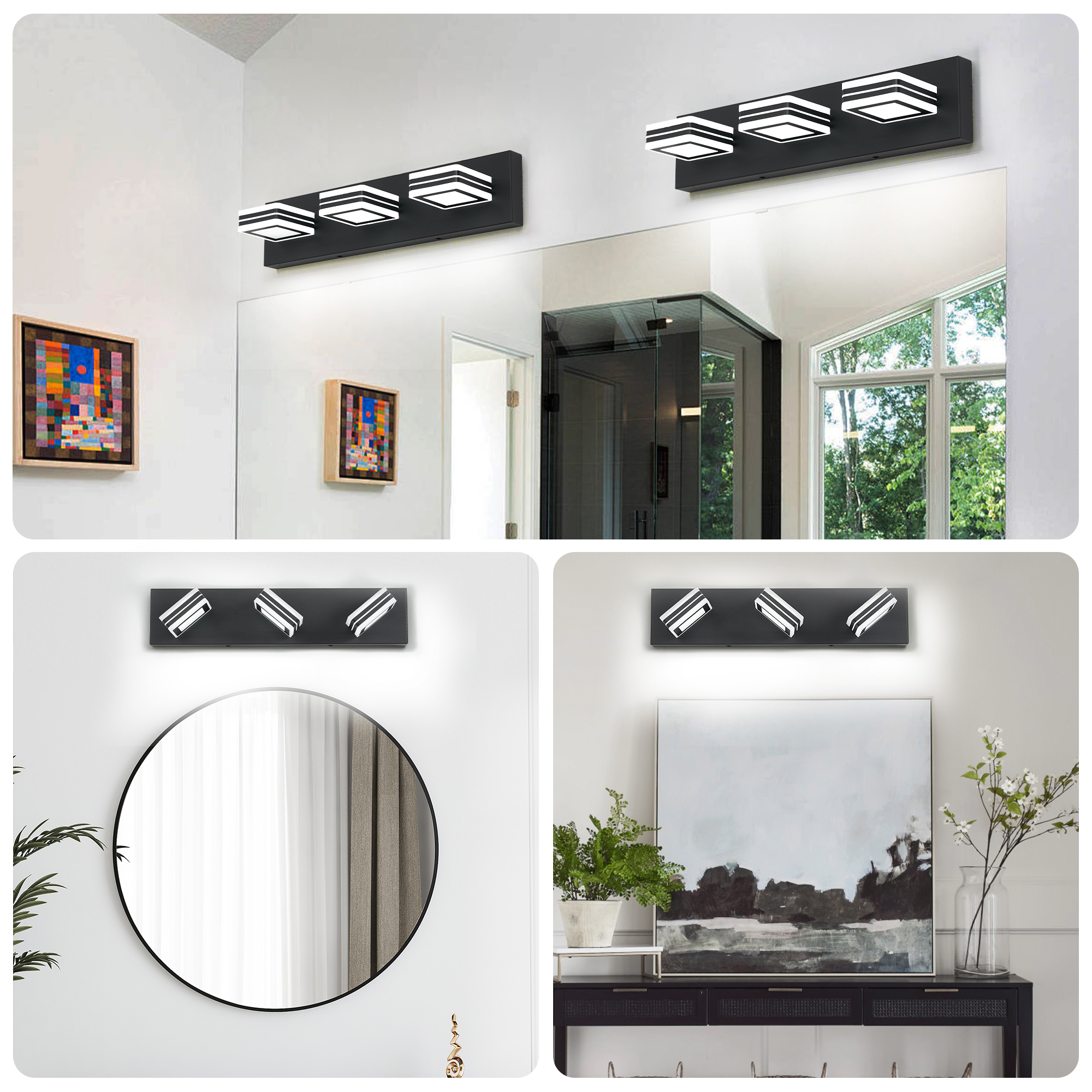 Matte Black Vanity Light Fixtures 3 Lights Up And Down LED Modern Bathroom... 10