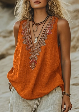 Women's Bohemian Retro V-neck Sleeveless Loose Vest