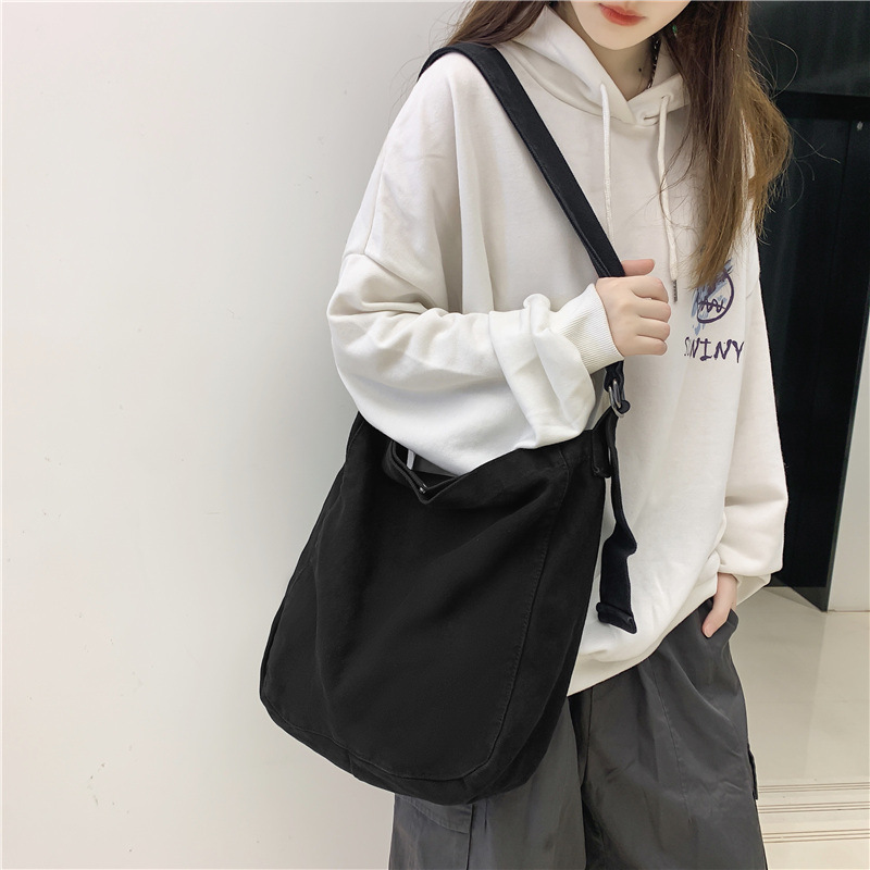 Simple Literature And Art Large Capacity Solid Color Canvas Bag Shoulder