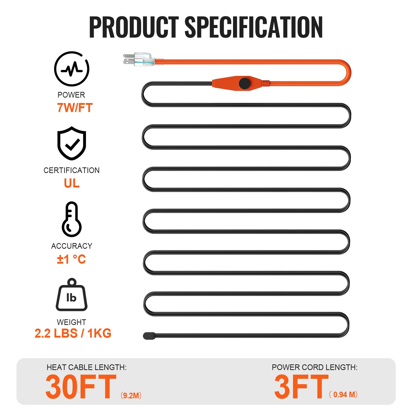 Pipe Heating Cable 30FT 7W FT Heat Tape For Pipes With Built-in Thermostat image 4