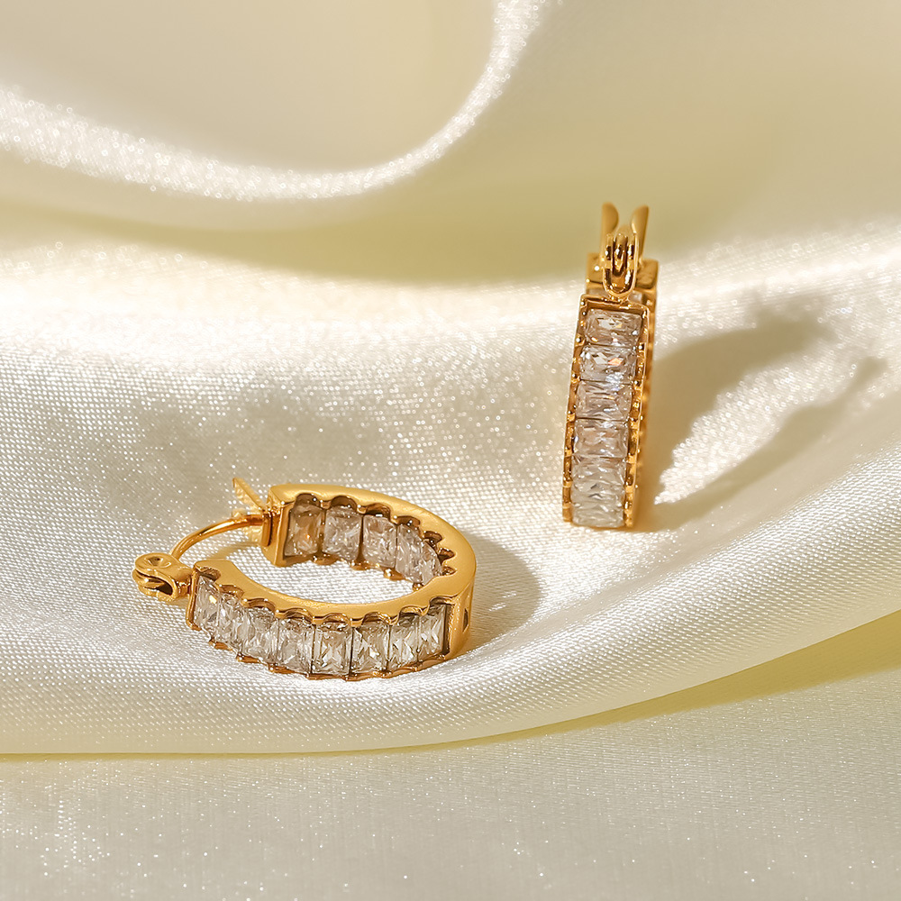 European And American Simple U-shaped Full Diamond Earrings