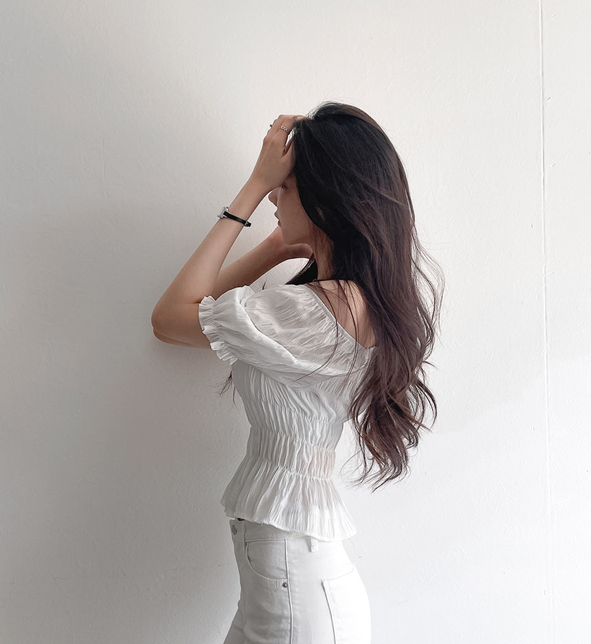 One Word Shoulder Solid Color Short Top Female