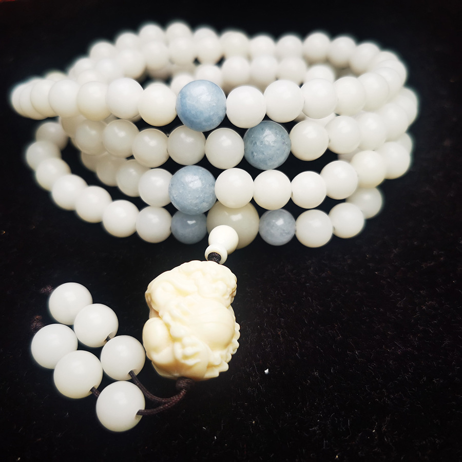 Title 3, Dry Grinding White Jade Bodhi Root Bracelet 108...