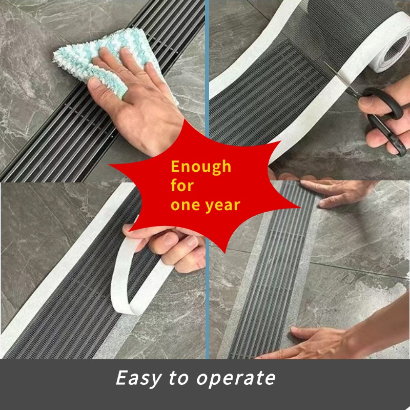 2-Pack 5cm X 7m Bathroom Drain Hair Catcher, Waterproof Shower Floor Mesh Tape, Kitchen Sink Strainer Sticker, Insect Clog Prevention 4