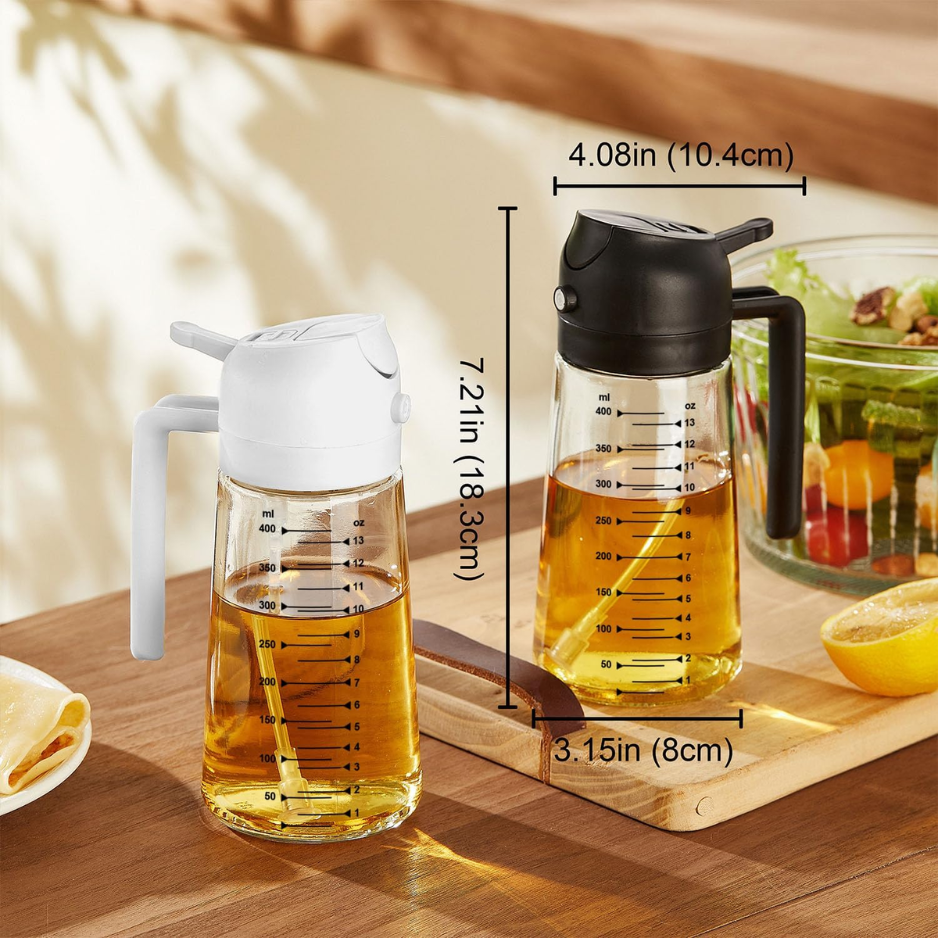 2-in-1 Glass Olive Oil Sprayer & Dispenser 16oz 470ml - Black Cooking Bottle For Air Fryer — foto 5