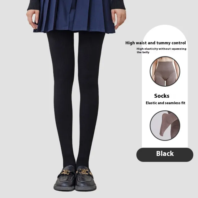 Winter High Waist Leggings With Sock Fashion Slim Pantyhose Warm Thin Legs Pants Women Clothing Black Feet Connected - Shop at LoveMi
