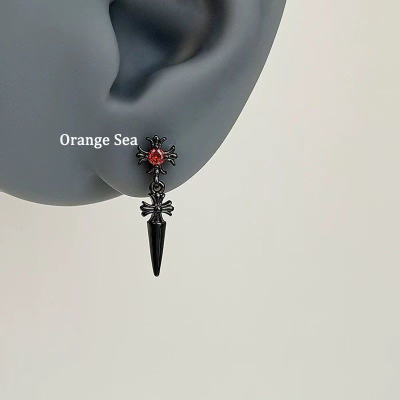 Dark Sweet Cool Cross Spike Cartilage Studs, Titanium Steel Unique Black & Red Earrings For Hot Girls Punk Ear Jewelry - photo 4
