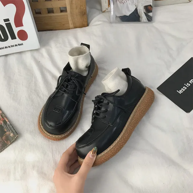 College Style Small Leather Shoes Female Cute Thick soled Single Shoes Literary Big Toe Shoes Black - Shop at LoveMi