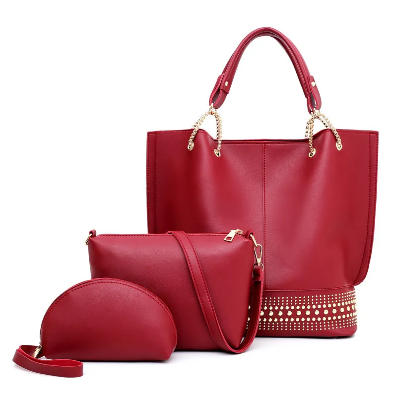 Three-piece Handbag Shoulder Messenger Bag - Red