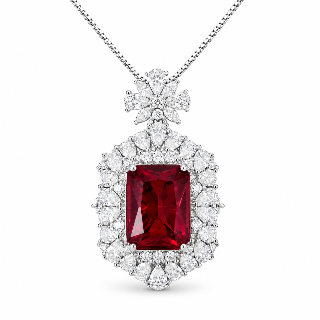Vintage Red Ruby Cushion Cut Halo Pendant