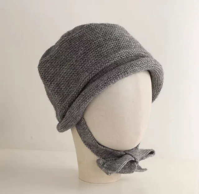Women's Lace up Wool Knitted Leifeng Hat Grey - Shop at LoveMi
