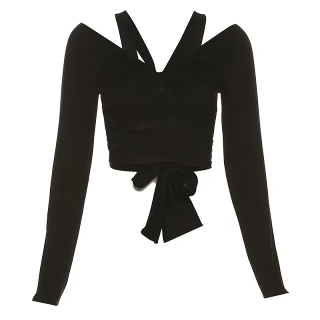 Slim Fit Hanging Neck T shirt Versatile For Women Black - Shop at LoveMi