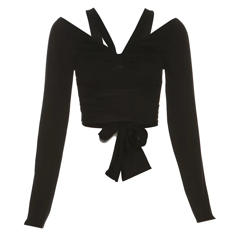 Slim Fit Hanging Neck T-shirt Versatile For Women - Black