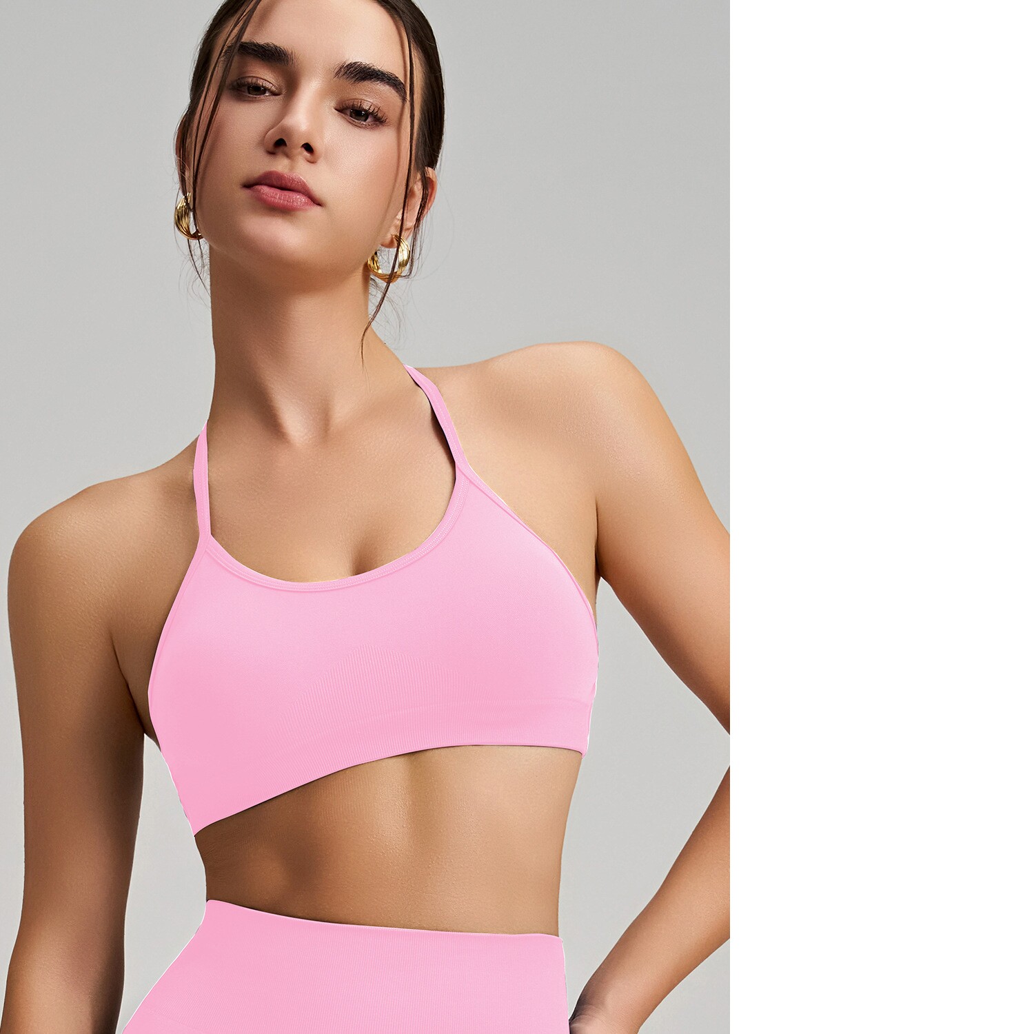 Women's Seamless Thin Strap Cross Back Yoga Outfit Set, Quick-Dry Tight Sports Fitness Bra For Running