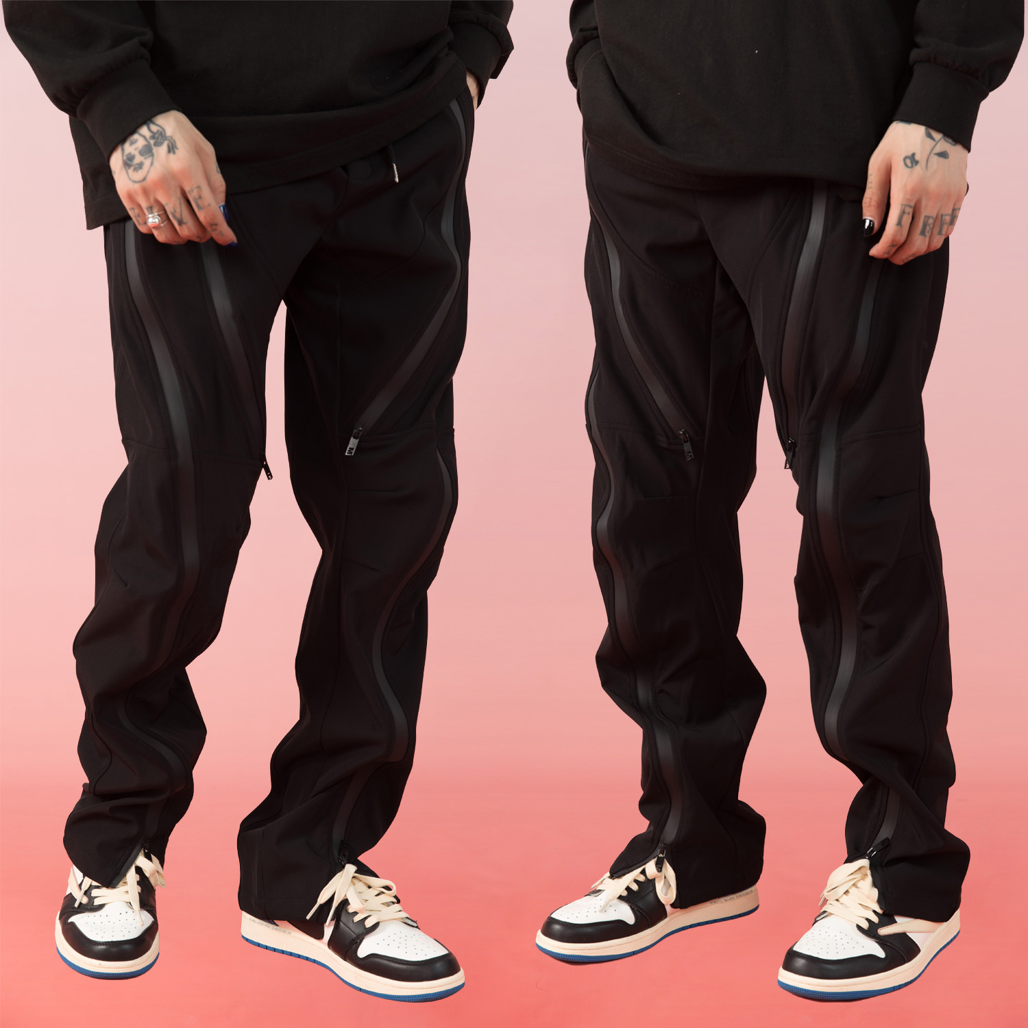 High Street Zipper Trousers Men's Hip Hop Loose Straight Pants