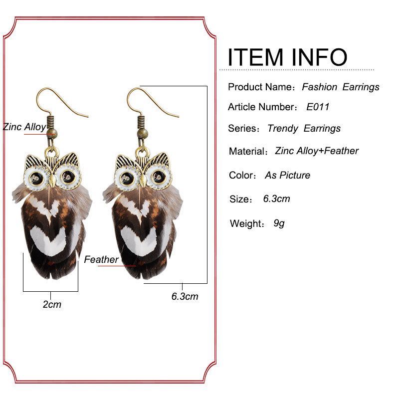 European And American Personalized Peacock Fur Owl Stud Earrings