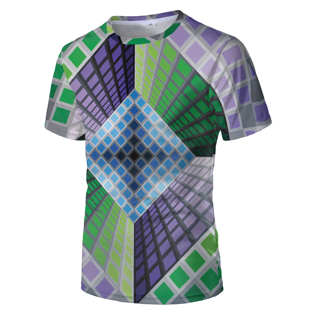 Title 4, Heren T-shirt met ronde hals en 3D digitale pri...