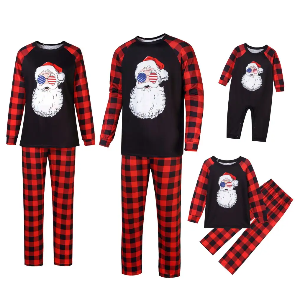 Christmas Printed Home Wear Santa Head Pattern Parent-child Set