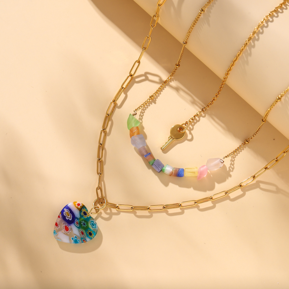 Stainless Steel Golden Love Flower Glass Gravel Key