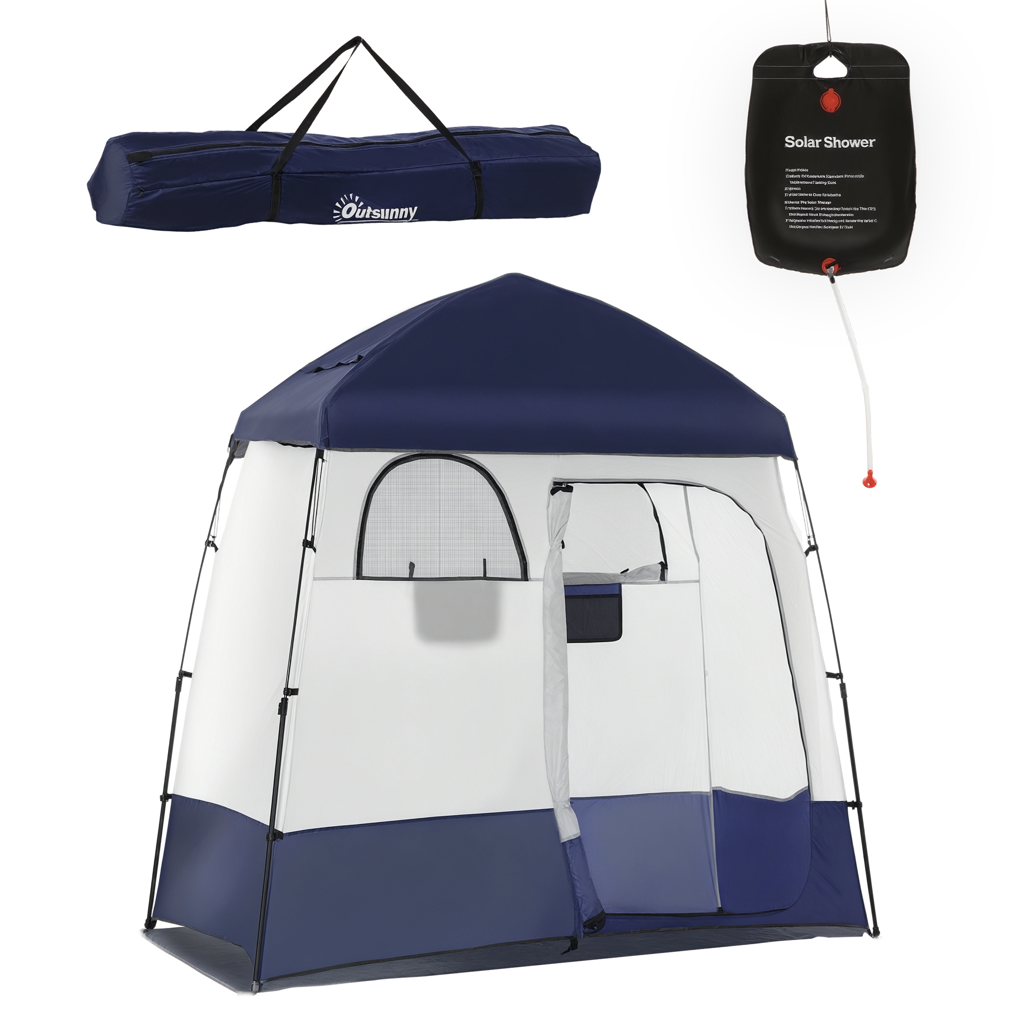 Two Room Pop Up Shower Tent With Shower Bag, Floor And Carry Bag, Blue 8