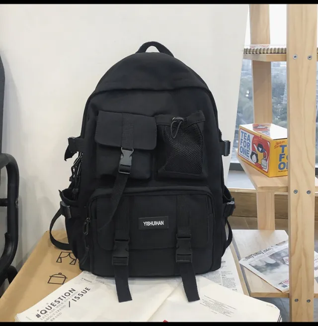 School Bag Female Korean Version Of High School Students Junior High School Students Simple Backpack Black - Shop at LoveMi