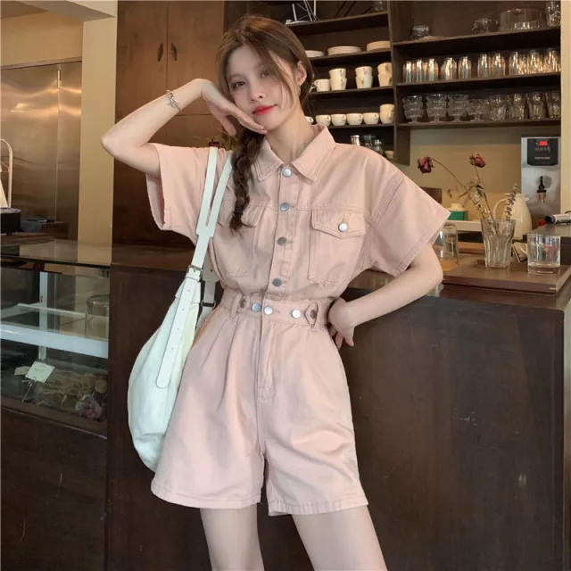 Workwear Denim Jumpsuit Women Summer Thin Pink - Shop at LoveMi
