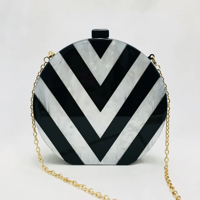 Black And White Geometric Stitching Acrylic Clutch White - Shop at LoveMi