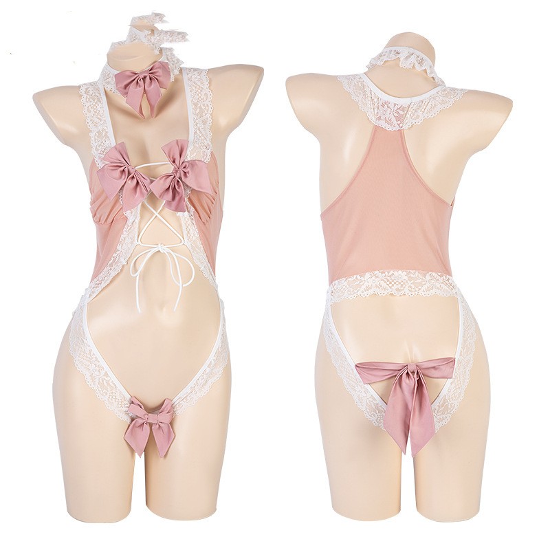 Lace Hollow Bow Straps Jumpsuit Rabbit Girl Uniform Set